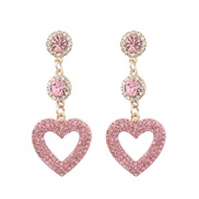 ( Pink)occidental style multilayer Alloy diamond heart-shaped earring occidental style fully-jewelled earrings woman tr