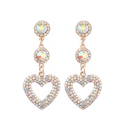 (AB color)occidental style multilayer Alloy diamond heart-shaped earring occidental style fully-jewelled earrings woman
