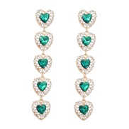 ( green)earrings Alloy diamond multilayer heart-shaped long style earring occidental style earrings woman colorful diam