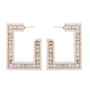 ( Gold)earrings brief geometry Alloy diamond embed Pearl square earrings woman occidental style Earring