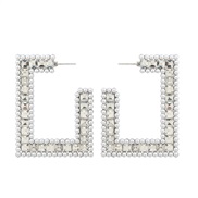 ( Silver)earrings brief geometry Alloy diamond embed Pearl square earrings woman occidental style arring