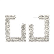 (White Diamond )earrings brief geometry Alloy diamond embed Pearl square earrings woman occidental style arring