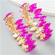 ( rose Red)earrings super claw chain series Alloy diamond leaf glass diamond circle occidental style earrings Street Sn