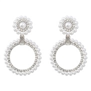 ( Silver)earrings occidental style exaggerating multilayer Round Alloy diamond embed Pearl earrings woman style