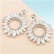 ( white)occidental style trend exaggerating big earrings Alloy embed glass diamond high fashion hollow flowers earring