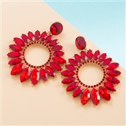 ( red)occidental style trend exaggerating big earrings Alloy embed glass diamond high fashion hollow flowers earring