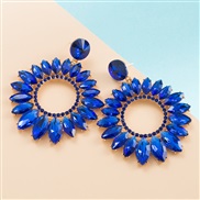 ( blue)occidental style trend exaggerating big earrings Alloy embed glass diamond high fashion hollow flowers earring