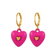 ( PinkM )occidental styleins embed zircon enamel love ear stud  fashion samll Peach heart earring earrings
