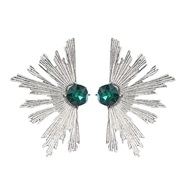 ( green)fashion Alloy diamond half flowers earrings woman occidental style temperament ear stud summer