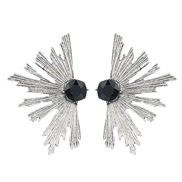 ( black)fashion Alloy diamond half flowers earrings woman occidental style temperament ear stud summer