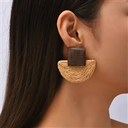 ( khaki)occidental style trend geometry sector earrings woman Bohemia ins creative personality exaggerating earring