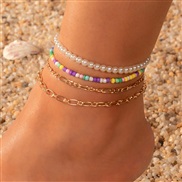 (FZ jinse)F occidental style summer multilayer beads color Shells Pearl Anklet Metal woman Anklet