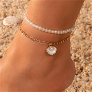 (FZ baise)F occidental style summer multilayer beads color Shells Pearl Anklet Metal woman Anklet