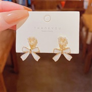 (E  gold )silver Korea enamel bow earrings woman all-Purpose temperament same style love Pearl ear stud