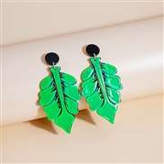 (E /green )silver long style cartoon ear stud retro classic personality all-Purpose totem leaf earrings arring