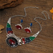 occidental style fashion retro enamel necklace color retro pattern necklace earrings set