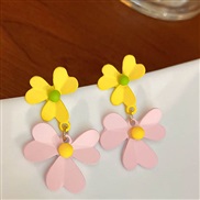 (  Silver needle    Pink Flower)silver color love tulip flowers earrings Korea fresh brief ear stud earring arring woman