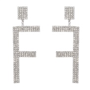 (F)ins wind fashion Alloy diamond Word earring occidental style earrings woman temperament trend arring