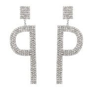 (P)ins wind fashion Alloy diamond Word earring occidental style earrings woman temperament trend arring