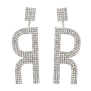(R)ins wind fashion Alloy diamond Word earring occidental style earrings woman temperament trend arring