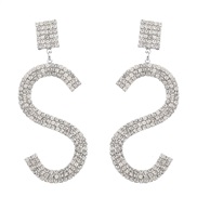 (S)ins wind fashion Alloy diamond Word earring occidental style earrings woman temperament trend arring
