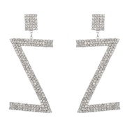 (Z)ins wind fashion Alloy diamond Word earring occidental style earrings woman temperament trend arring