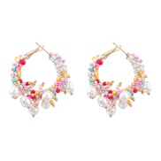 ( Color)ins Round Alloy beads weave flower earrings woman imitate Pearl earring Bohemia ethnic style arring