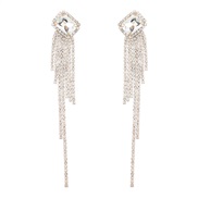 ( white)occidental style exaggerating Alloy diamond square glass diamond long style tassel earrings woman fully-jewelle