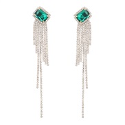 ( green)occidental style exaggerating Alloy diamond square glass diamond long style tassel earrings woman fully-jewelle