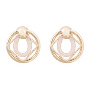 ( Gold)ins wind personality Round square Alloy earrings woman occidental style Metal geometry ear stud