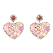 ( Pink)earrings occidental styleins wind heart-shaped Alloy Acrylic diamond earrings woman lovely