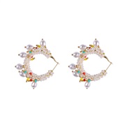 ( white)Bohemia wind handmade beads earrings  elegant all-Purpose Round twining Pearl circle