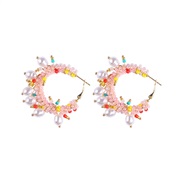 ( Pink)Bohemia wind handmade beads earrings  elegant all-Purpose Round twining Pearl circle