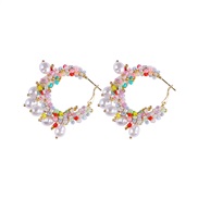 ( Color)Bohemia wind handmade beads earrings  elegant all-Purpose Round twining Pearl circle