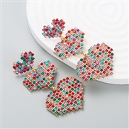 ( Color)occidental style exaggerating long style heart-shaped fully-jewelled earrings woman Alloy embed color Rhineston