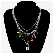 ( necklace)occidental style  personality punk Street Snap color clavicle chain fashion beads chain necklace