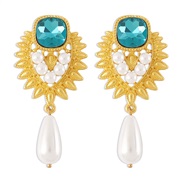 (gold )E retro high Pearl earrings  retro elegant samll personality geometry medium wind earring