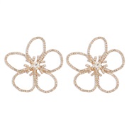 ( Gold)E occidental style wind flowers fully-jewelled temperament hollow earrings  samll elegant retro Ladies wind per