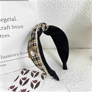 ( black)Korean style woollen grid color Headband retro Pearl Alloy high-end Headband