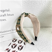 ( green)Korean style woollen grid color Headband retro Pearl Alloy high-end Headband
