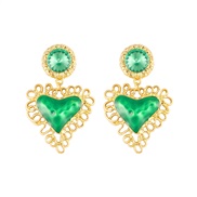 ( green) retro palace wind Metal flower earrings romantic color heart-shaped gem earring ornament Earring