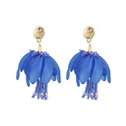 ( blue)ins wind candy colors multilayer petal earrings  color beads tassel flowers earring resin Earring