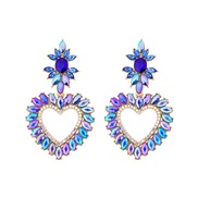 ( blue)occidental styleins Alloy diamond flowers earrings  luxurious Colorful heart-shaped Rhinestone earringearrings