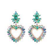 ( green)occidental styleins Alloy diamond flowers earrings  luxurious Colorful heart-shaped Rhinestone earringearrings