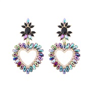 ( Dazzle )occidental styleins Alloy diamond flowers earrings  luxurious Colorful heart-shaped Rhinestone earringearr