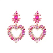 ( rose Red)occidental styleins Alloy diamond flowers earrings  luxurious Colorful heart-shaped Rhinestone earringearr