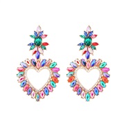 ( Color)occidental styleins Alloy diamond flowers earrings  luxurious Colorful heart-shaped Rhinestone earringearrings