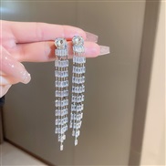 ( Silver needle  Silver( Tassels))silver diamond circle long style chain tassel earrings occidental style exaggeratin