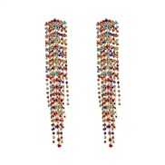 ( Color)fashion super Rhinestone tassel earrings occidental style personality wind long style colorful diamond cl