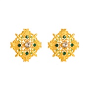 ( green)occidental style hollow colorful diamond Pearl earrings woman medium retro samll wind high